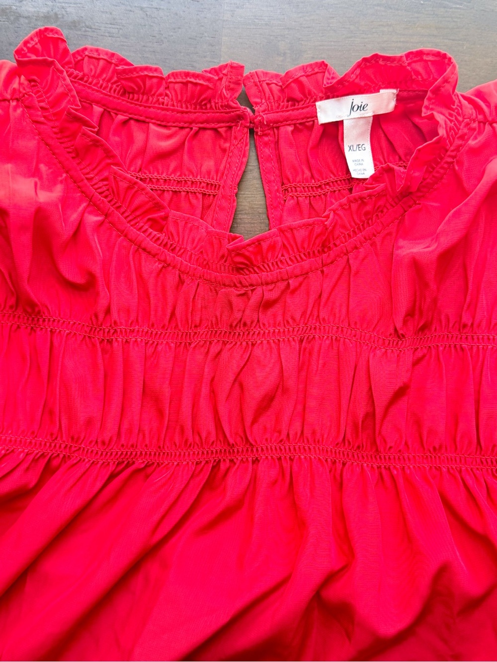 Joie Red Ruffle Neck Babydoll Blouse Top Sleeveless Boho Chic XL - Picture 5 of 8